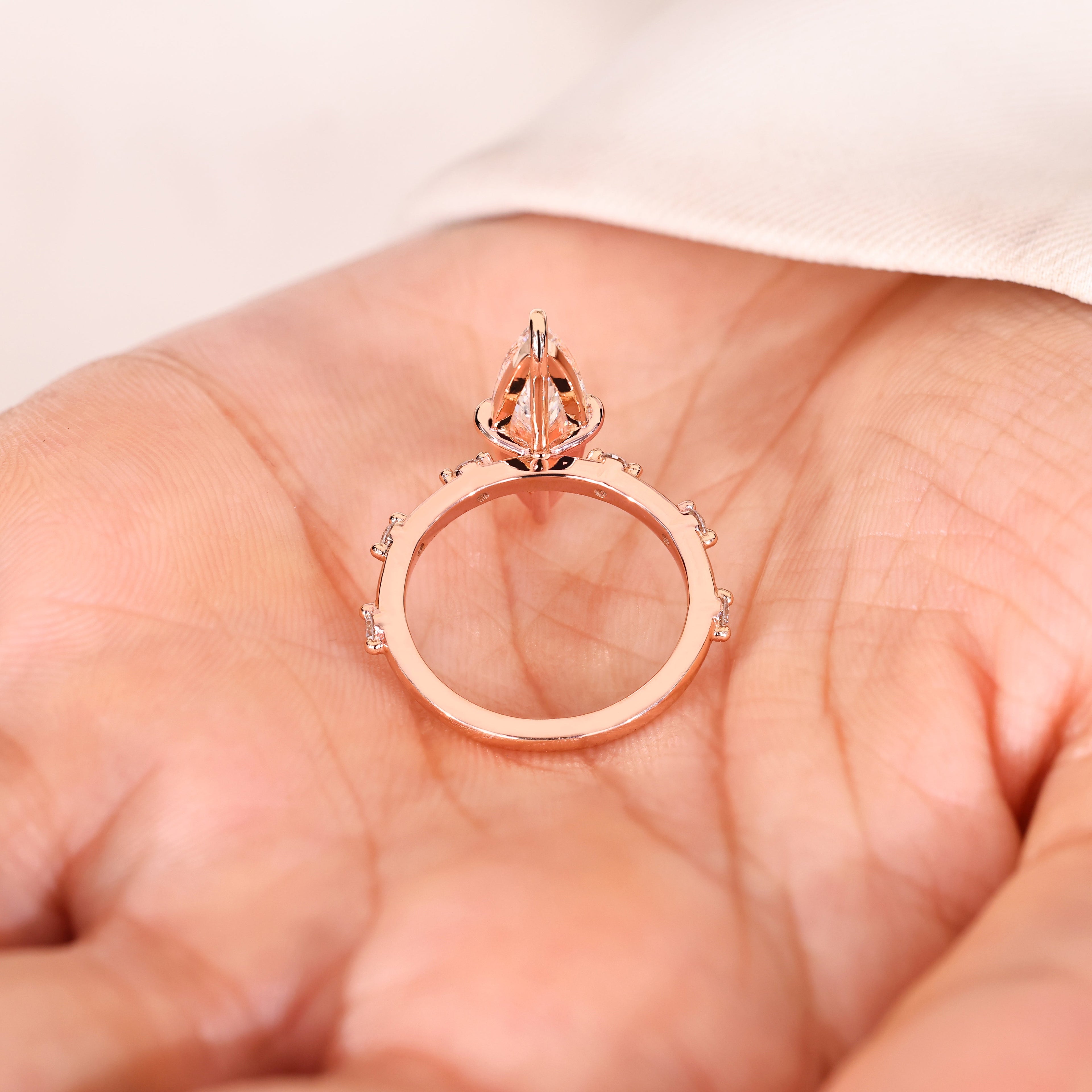 Elongated Marquise Engagement Ring In Distance Pave Style