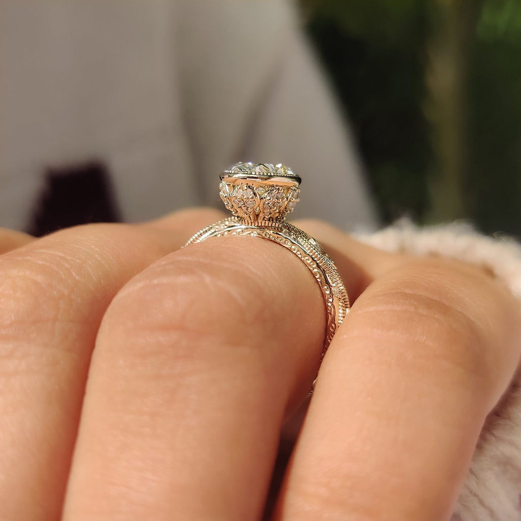 Oval Bezel Engagement Ring with Milgrain