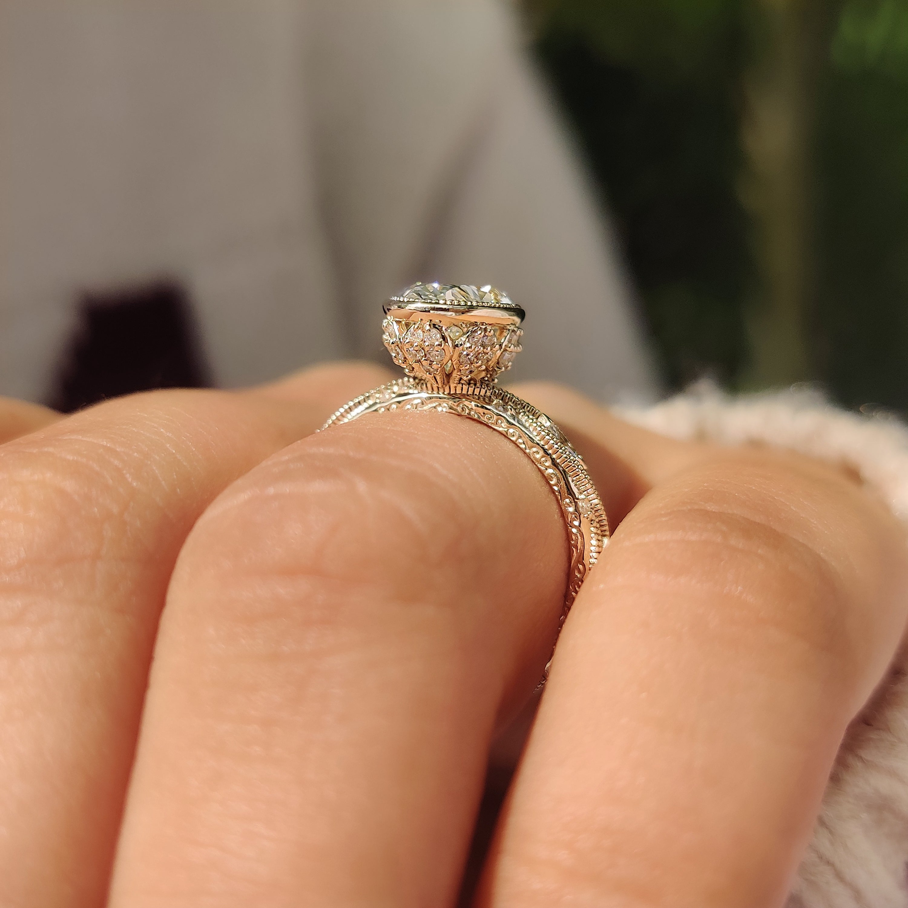 Oval Bezel Engagement Ring with Milgrain