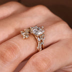 Hexagon Engagement Ring With Wedding Band In Nature Inspired Style