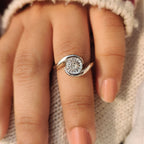Solitaire Portuguese Cut Diamond Ring in Half Bezel