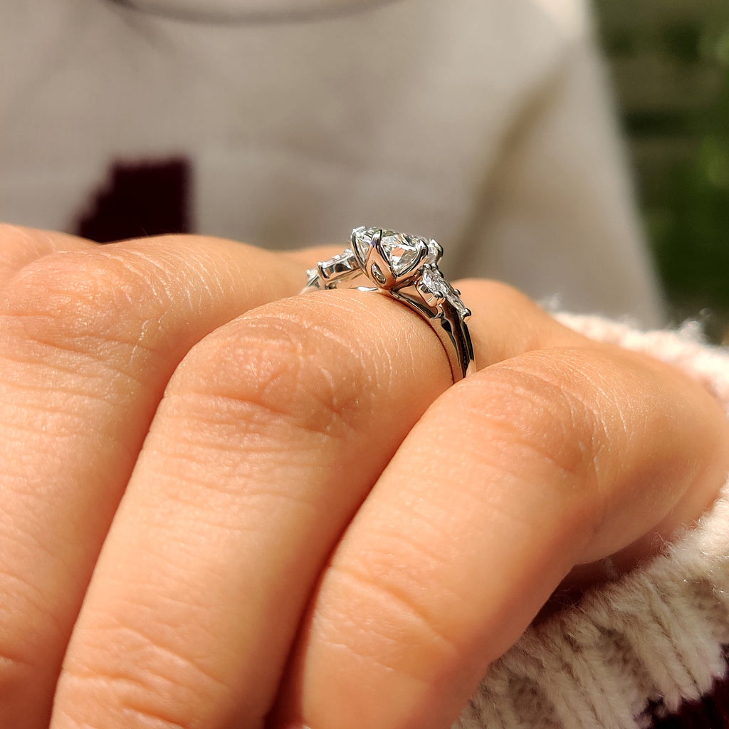Oval Cut Diamond Ring With Side Stone Style In Muse Setting