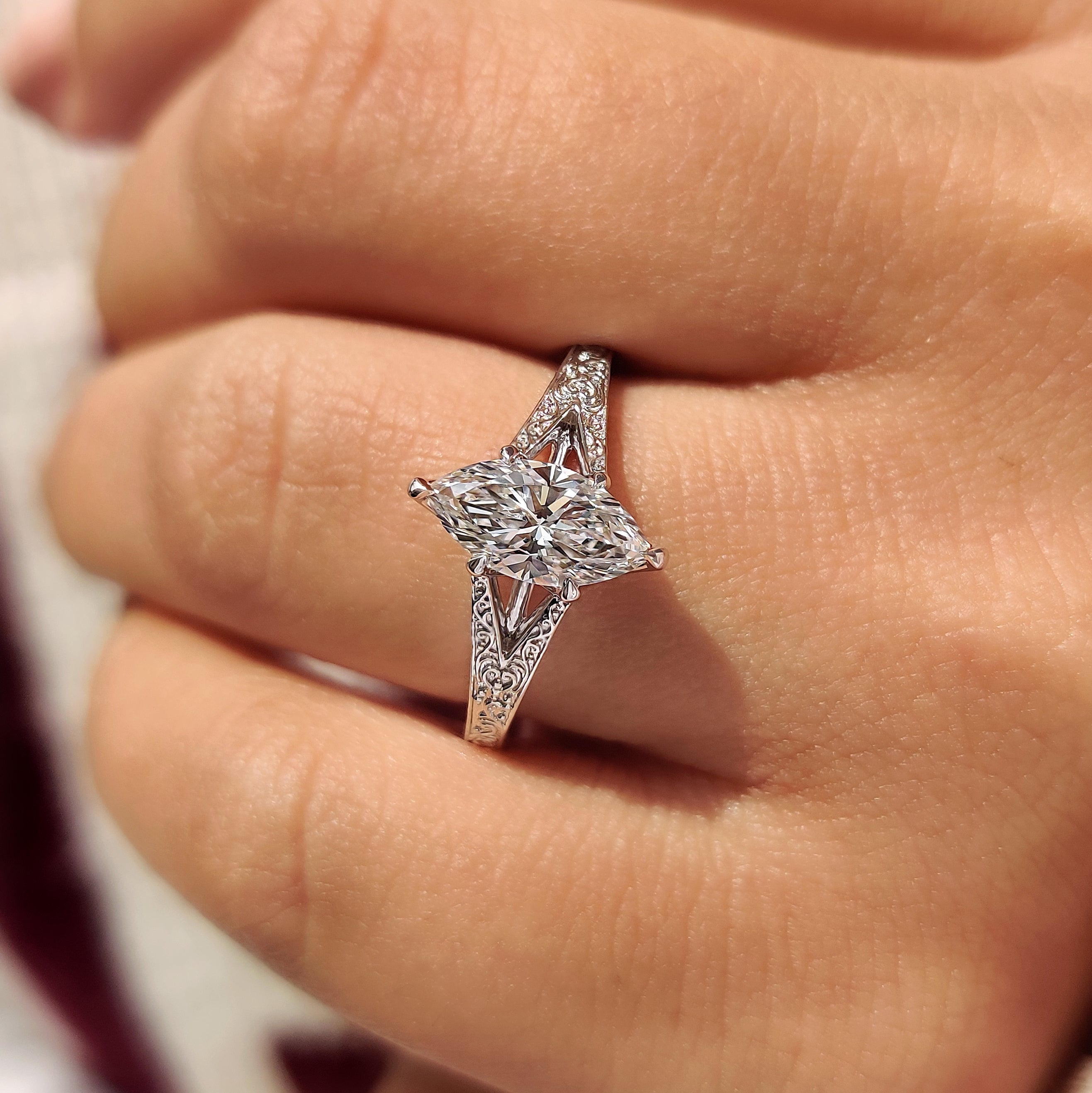 Split Shank Marquise Cut Engagement Ring in Solitaire Style Secondary image