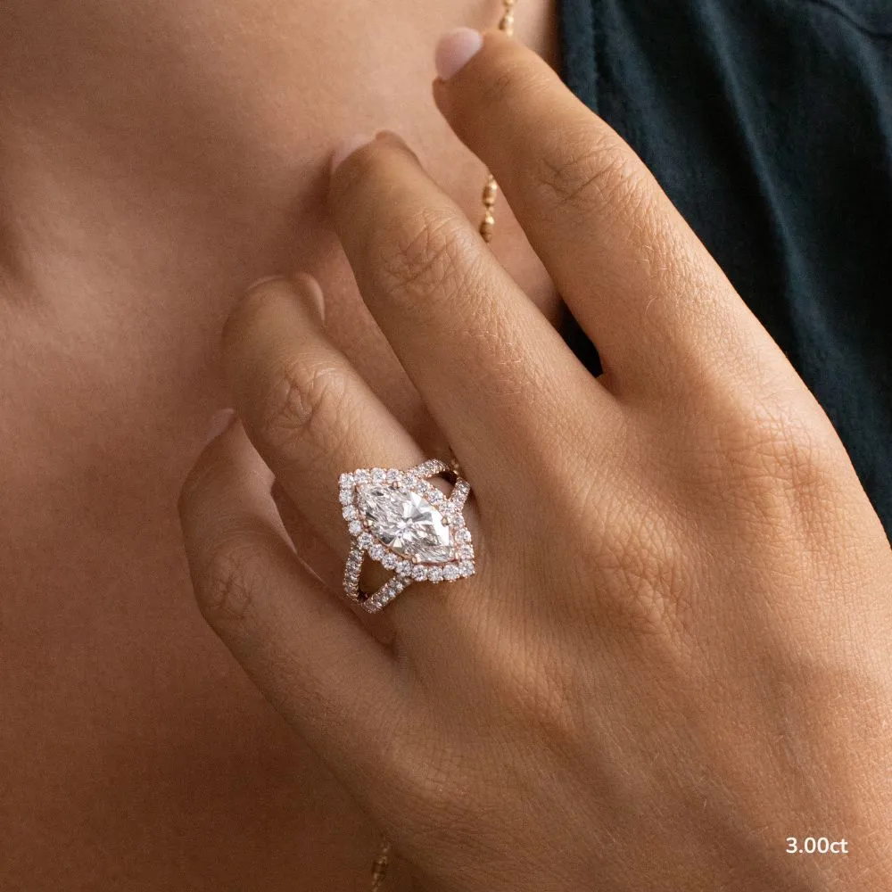 3.0 CT Marquise Cut Moissanite Halo & Pave Style Engagement Ring