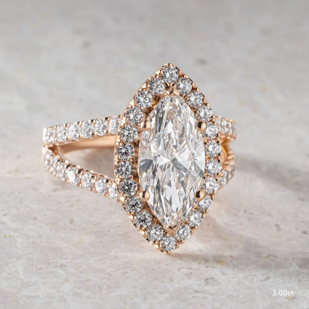 3.0 CT Marquise Cut Moissanite Halo & Pave Style Engagement Ring
