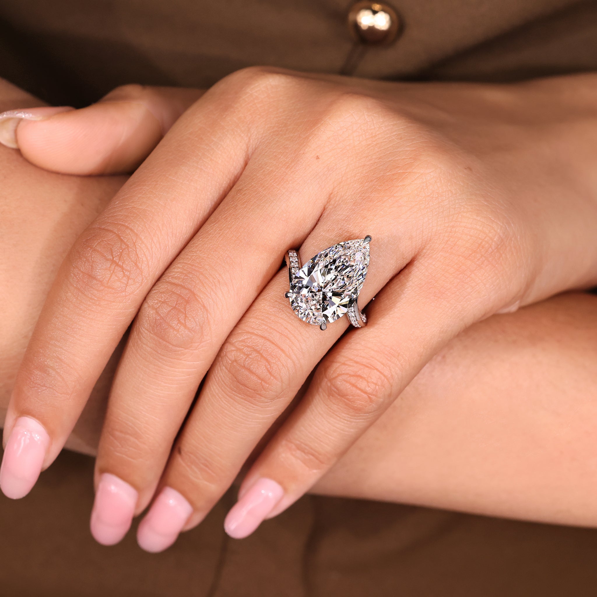 IGI Certified 10 - 12 Carat Pear Diamond Ring in Bypass Setting
