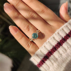 Nature Inspired Cyan Blue Portuguese Cut Moissanite Ring in Tulip Setting