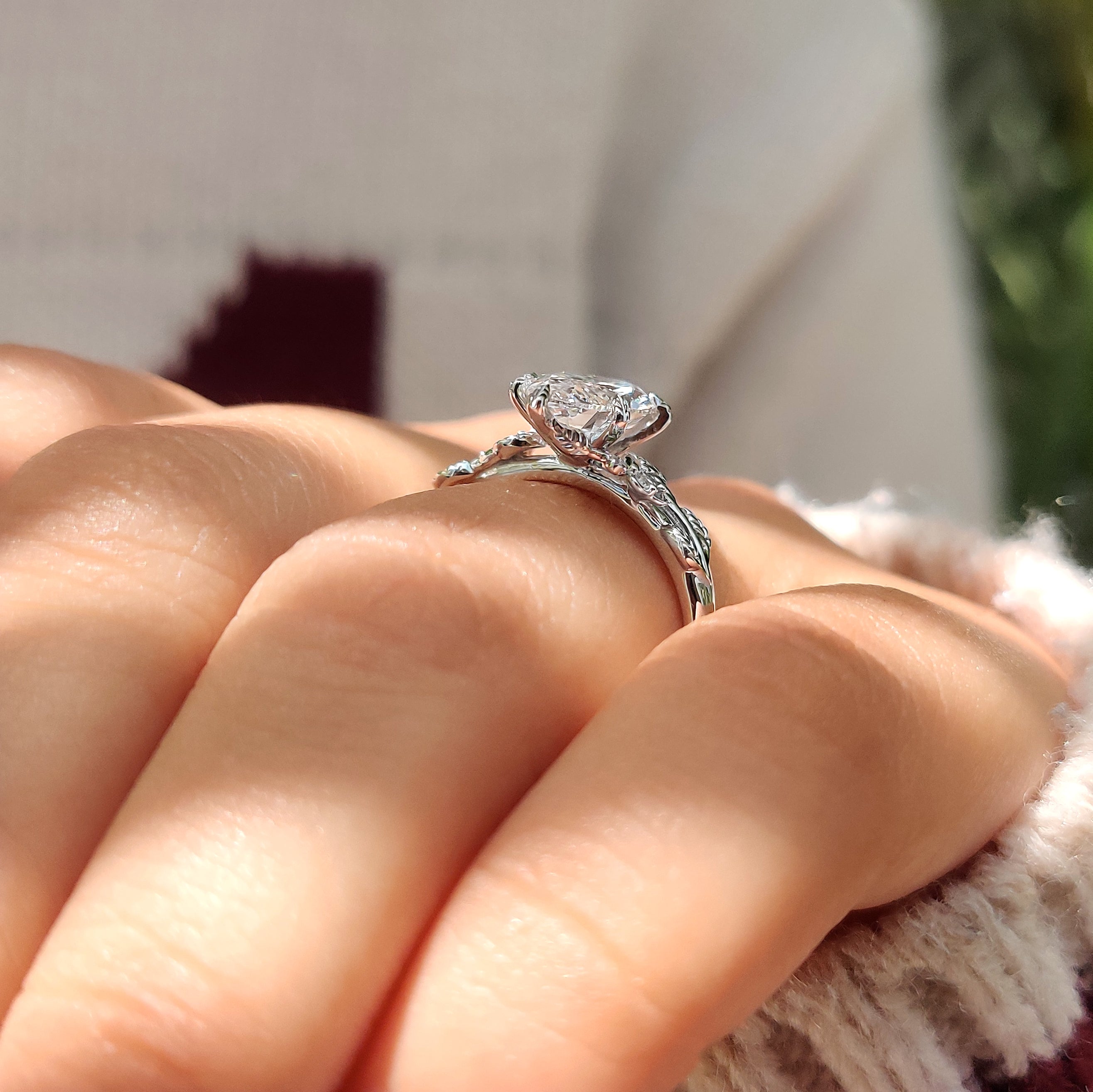 Nature Inspired Marquise Cut Engagement Ring in Floral Details