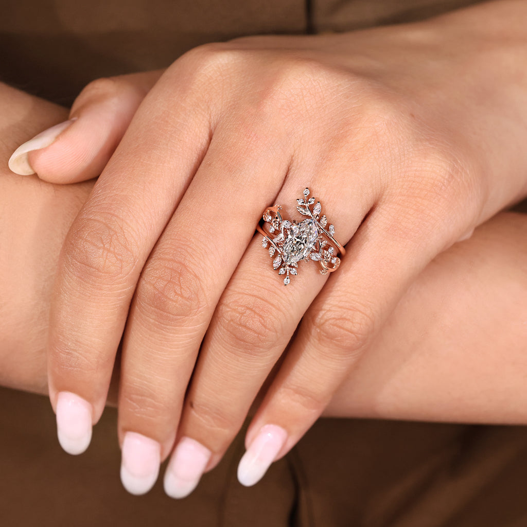 Dutch Marquise Ring with Enhancer Band Nature Inspired Bridal Set