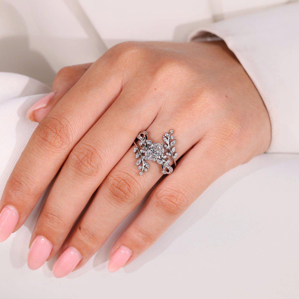 Oval Engagement Ring with Wedding Band in Nature Inspired Style