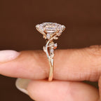 Nature Inspired Ring with Elongated Hexagon Step Cut Diamond