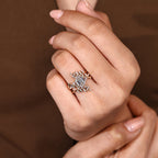 Hexagon Step Engagement Ring With Wedding Band In Nature Inspired