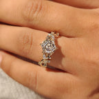 Nature Inspired Hexagon Cut Engagement Ring in Cluster Setting