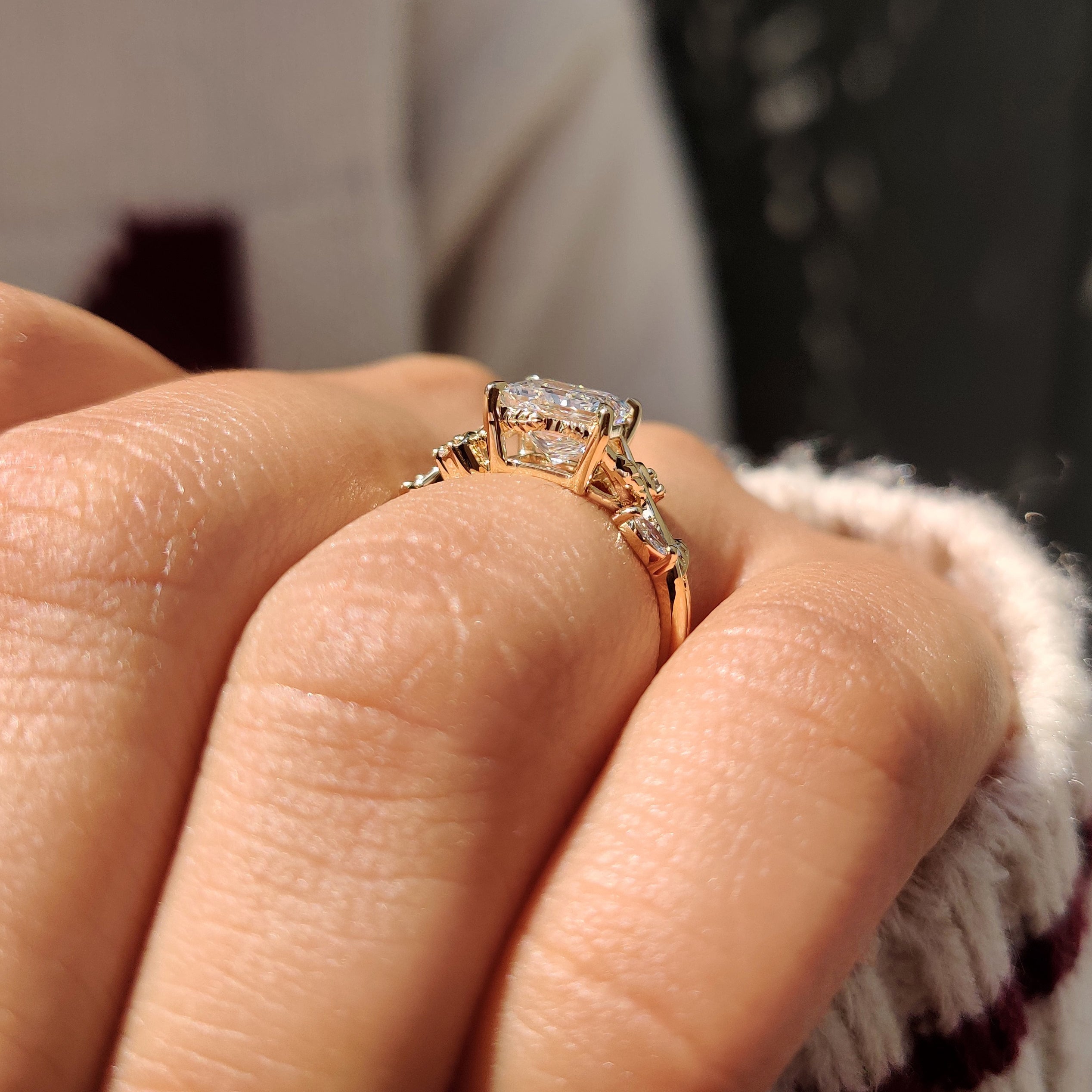 Nature Inspired Princess Cut Ring in Leaf Details