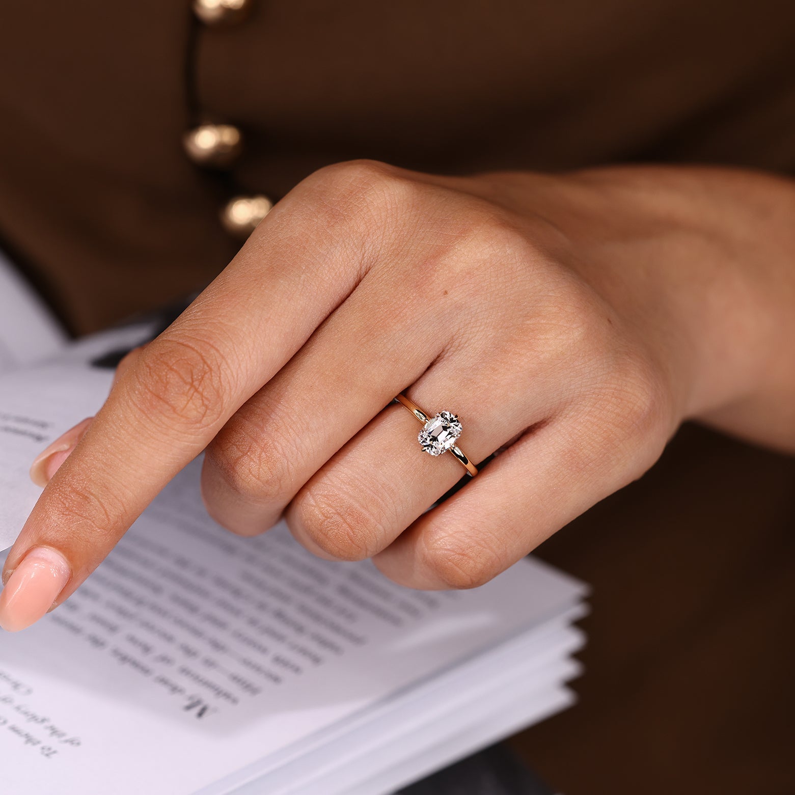 Cushion OMC Cut Hidden Halo Engagement Ring In Solitaire Style