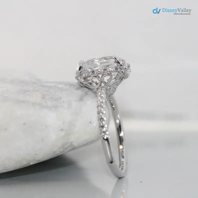 Love Flow Oval IGI Certified Diamond Euro Style Shank Engagement Ring - DisneyValley