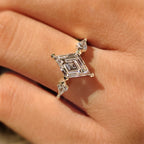 Lozenge Cut Engagement Ring with Kite Cut Side Stone