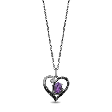 Disney Fine Jewelry Black Rhodium Over Sterling Silver Amethyst Ursula Heart Pendant Necklace