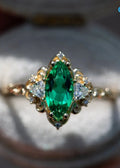 Marquise Cut Green Lab Grown Three stone Wedding Ring - DisneyValley