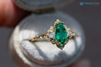 Marquise Cut Green Lab Grown Three stone Wedding Ring - DisneyValley