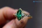 Marquise Cut Green Lab Grown Three stone Wedding Ring - DisneyValley