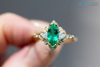 Marquise Cut Green Lab Grown Three stone Wedding Ring - DisneyValley