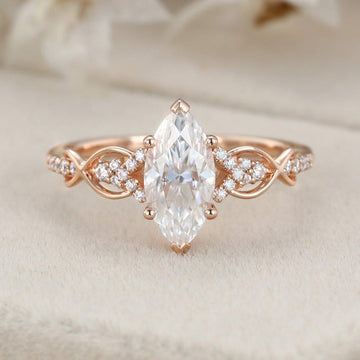 Vintage Marquise Cut Moissanite Twist Engagement Ring