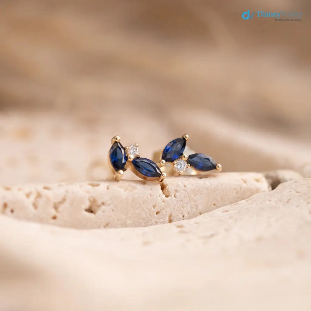 Marquise lab grown sapphire cluser stud earrings - DisneyValley Main image