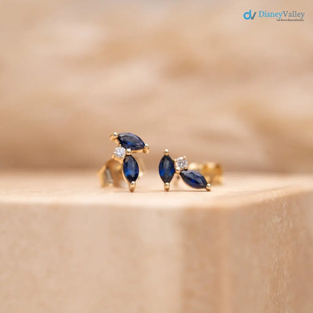 Marquise lab grown sapphire cluser stud earrings Secondary image