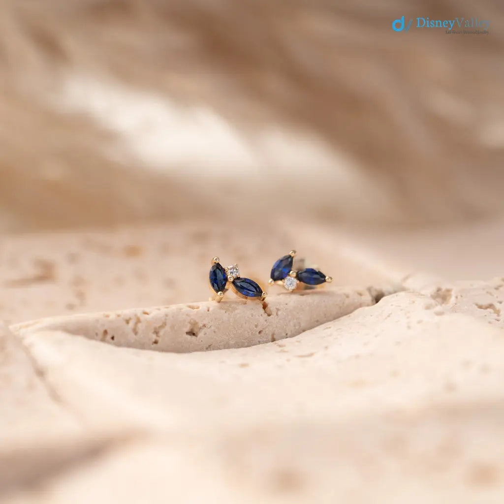 Marquise lab grown sapphire cluser stud earrings - DisneyValley