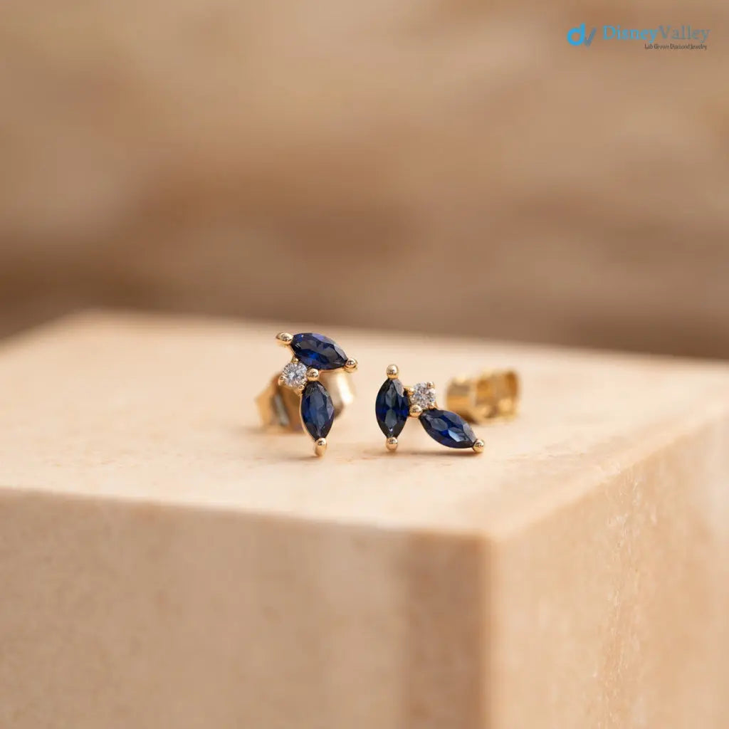 Marquise lab grown sapphire cluser stud earrings - DisneyValley