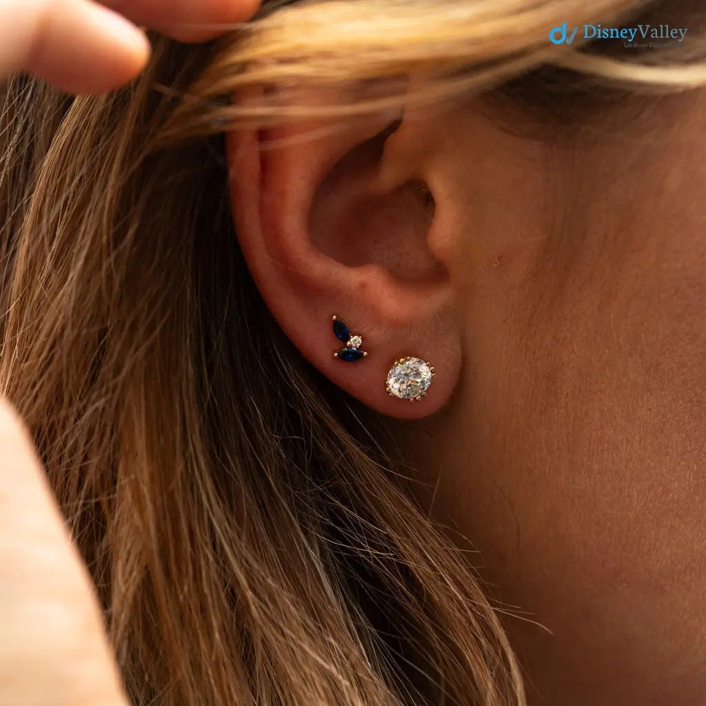 Marquise lab grown sapphire cluser stud earrings - DisneyValley