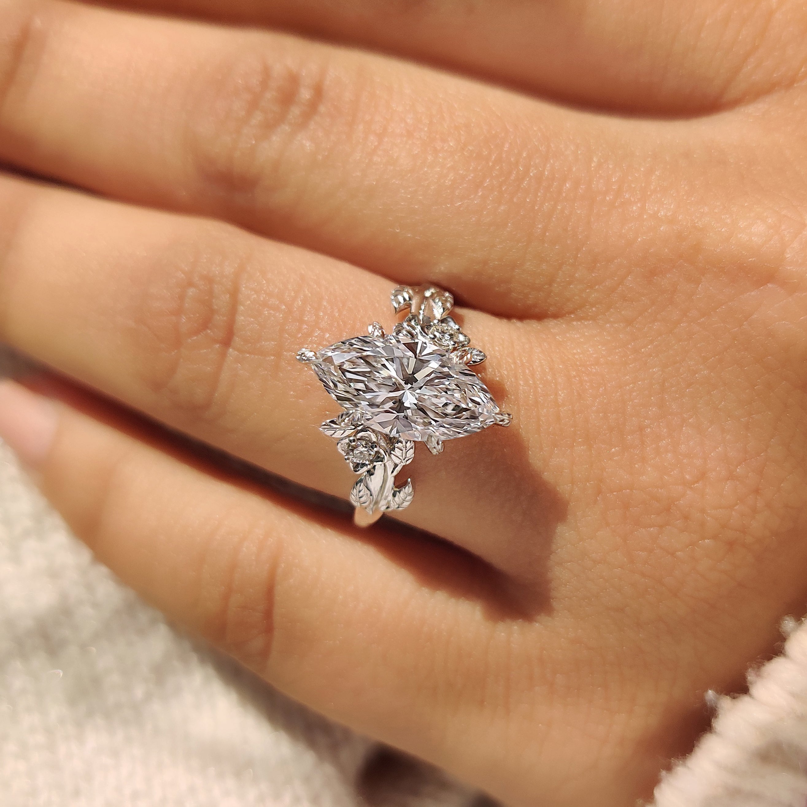 Nature Inspired Marquise Cut Engagement Ring in Floral Details Secondary image