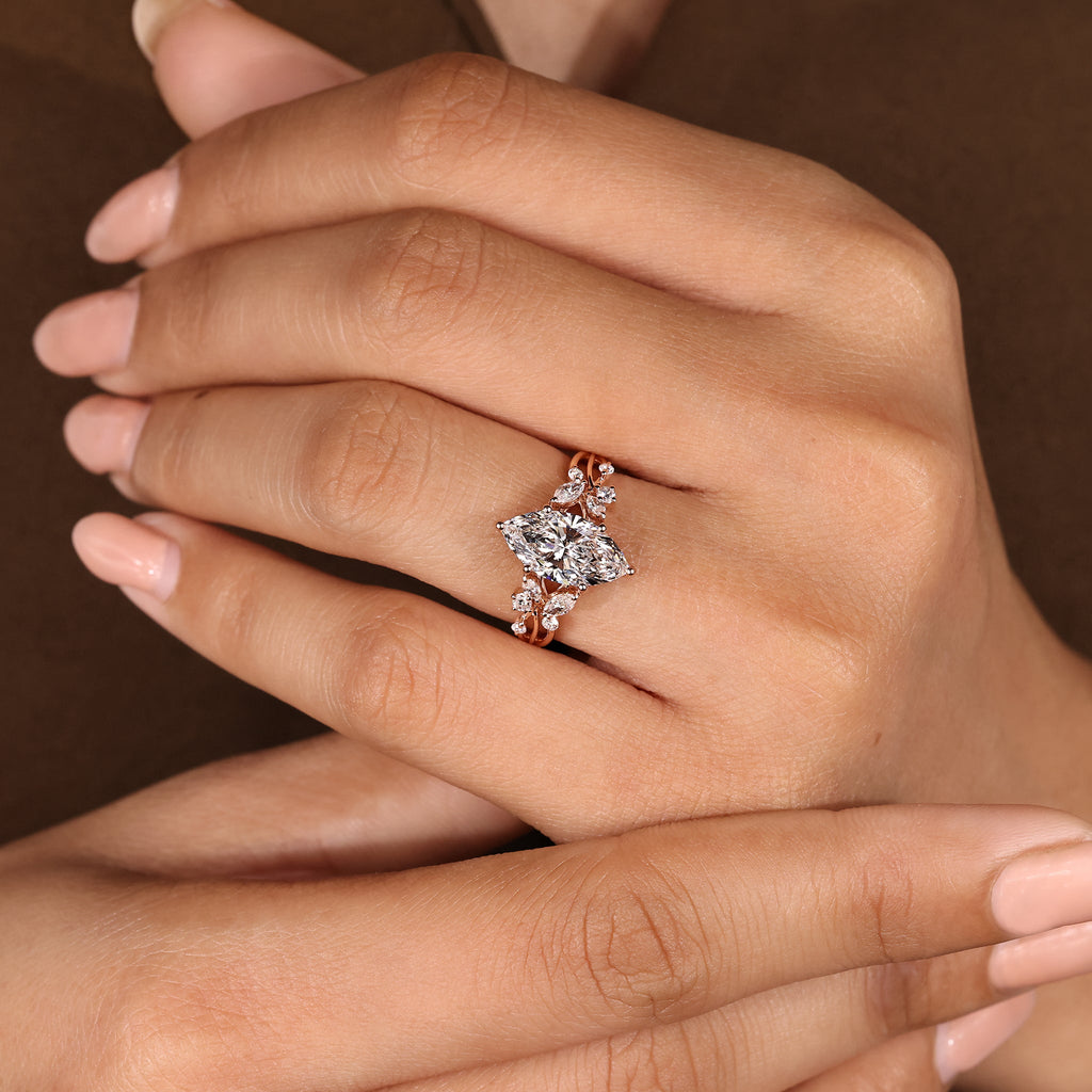 Marquise Diamond Ring in Nature Inspired Style