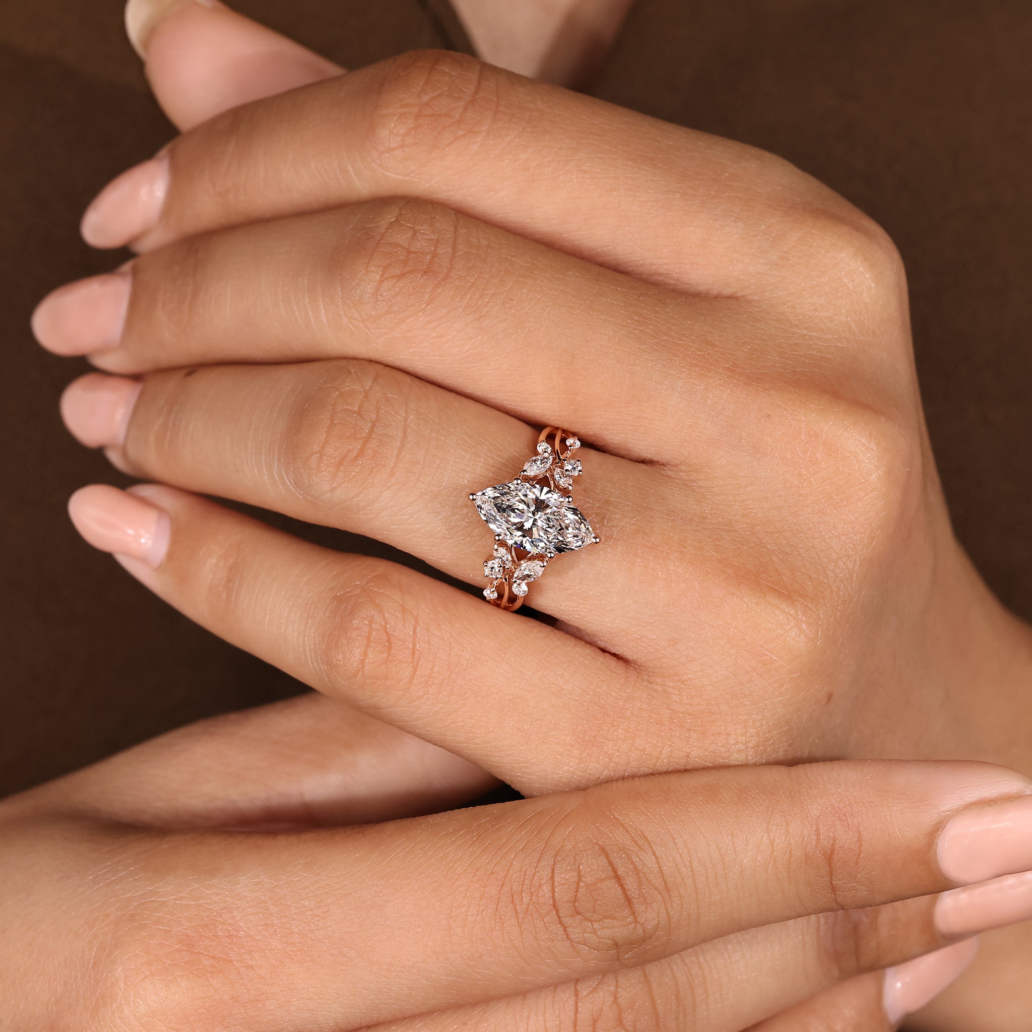 Marquise Diamond Ring in Nature Inspired Style