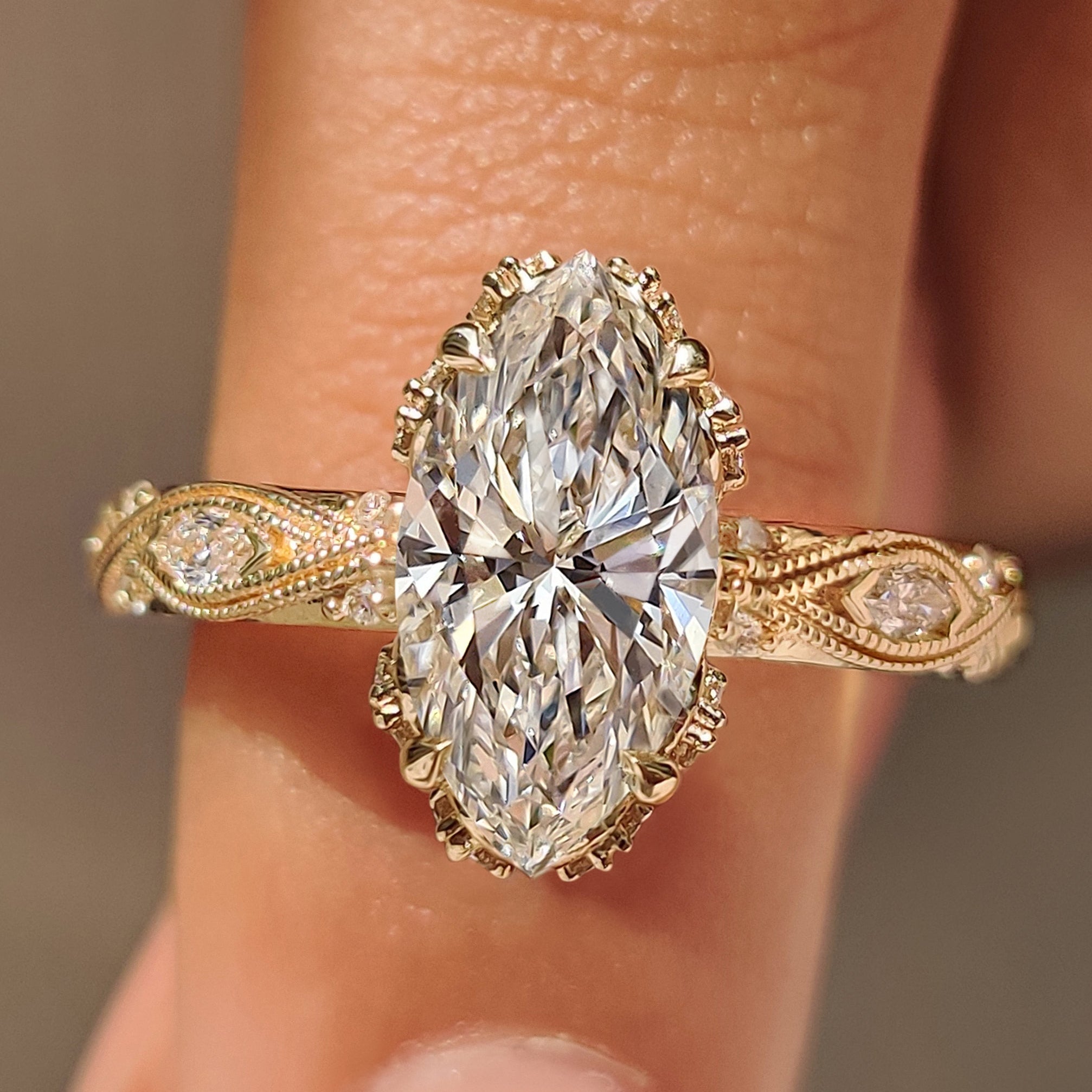 Marquise Cut Diamond Ring with Hidden Flower Crown Main image