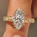 Marquise Cut Diamond Ring with Hidden Flower Crown