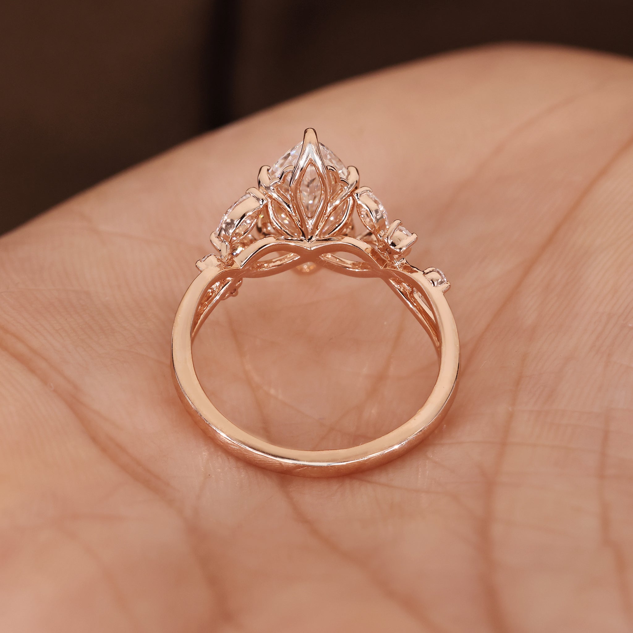 Marquise Diamond Ring in Nature Inspired Style