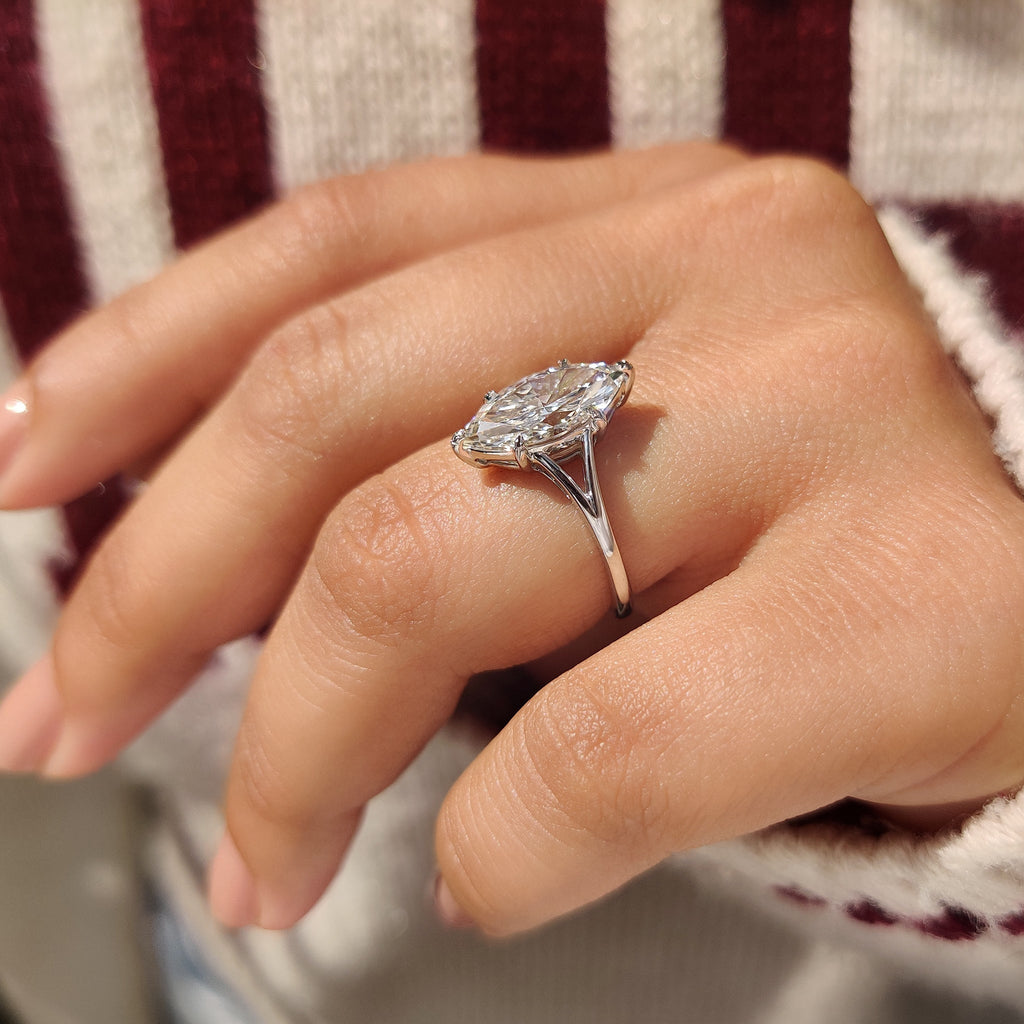 Marquise Cut Solitaire Diamond Ring with Split Shank Band