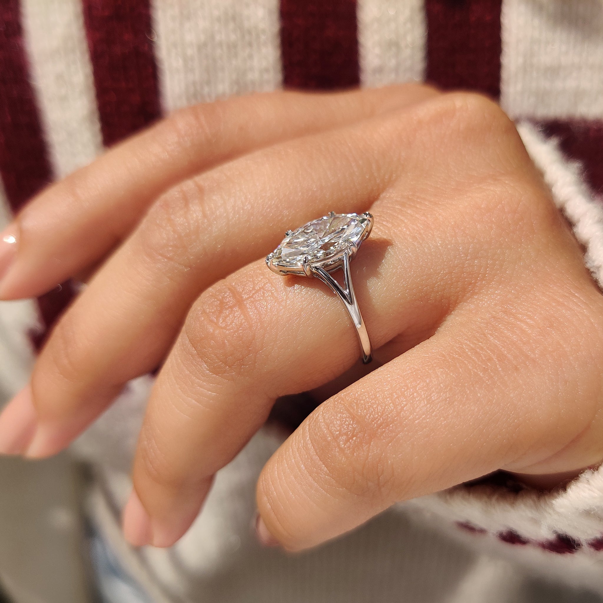 Marquise Cut Solitaire Diamond Ring with Split Shank Band