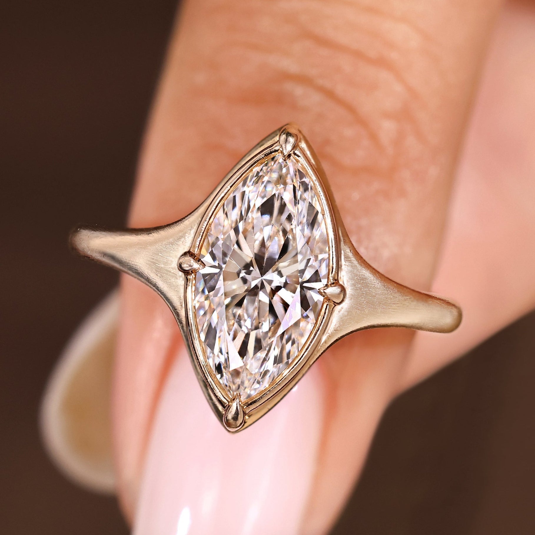 Marquise Cut Diamond Engagement Ring in Bezel Setting Main image