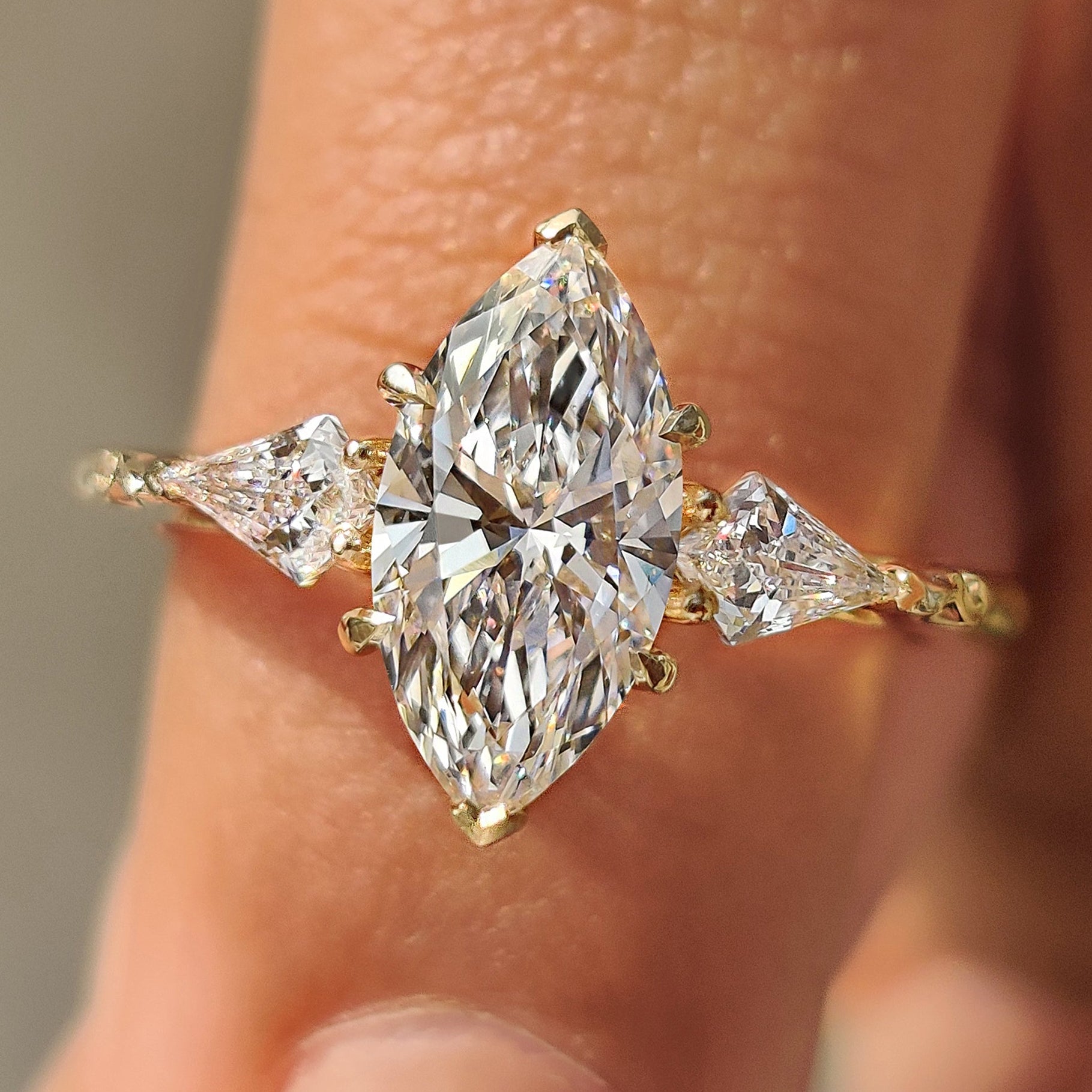 Vintage Style Marquise Diamond Ring with Basket Filigree Details