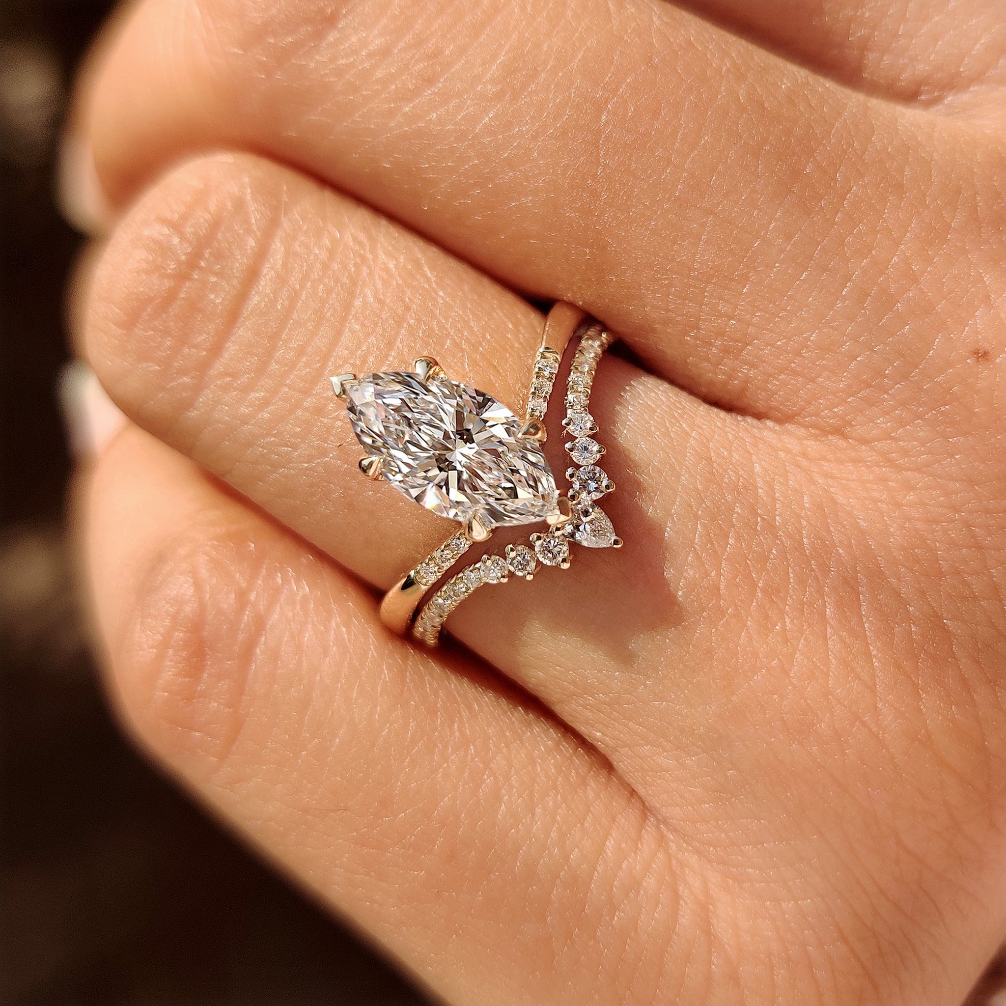 Marquise Cut Diamond Engagement Ring With Wedding Band