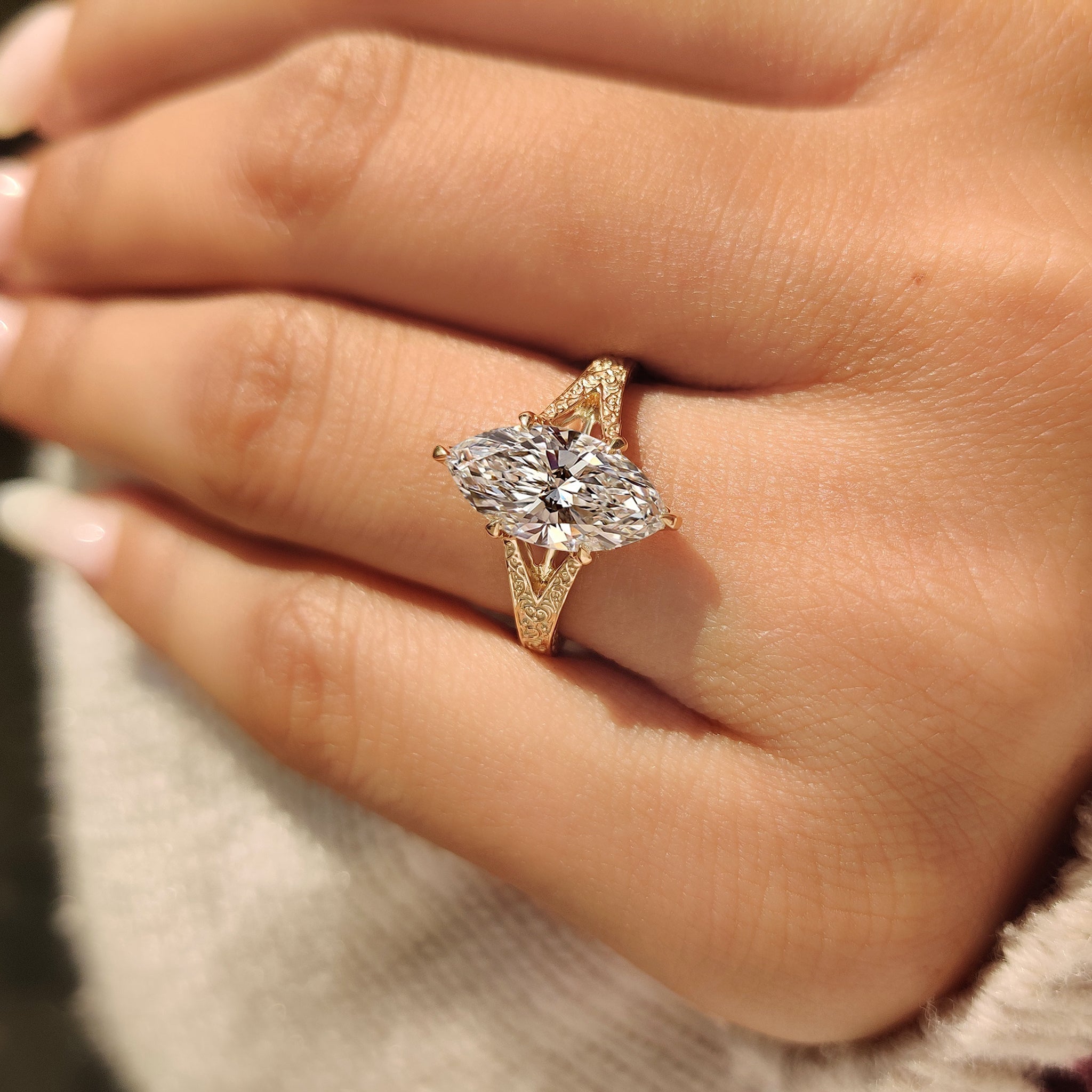 Marquise Cut Vintage Diamond Ring with Filigree Details