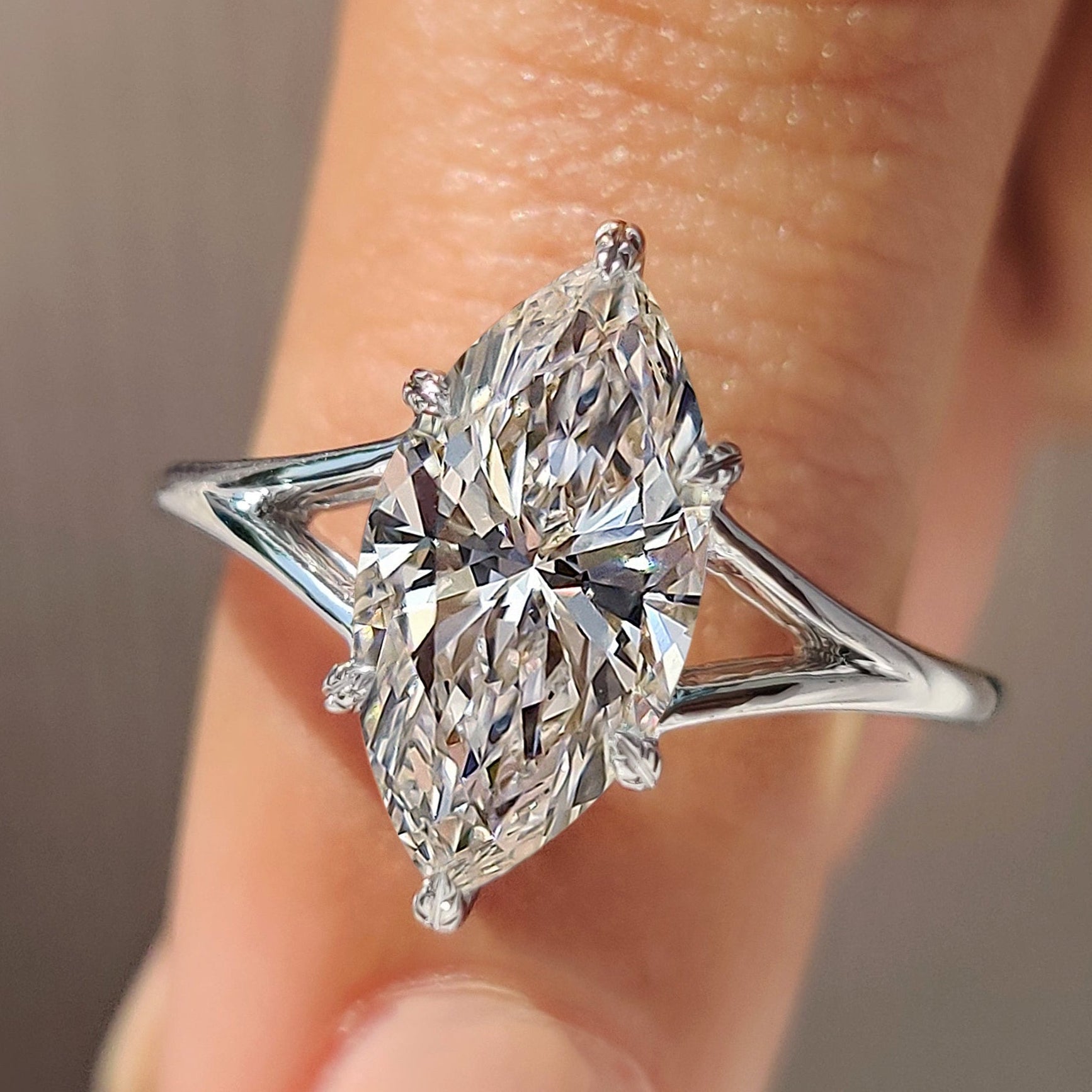 Marquise Cut Solitaire Diamond Ring with Split Shank Band Main image