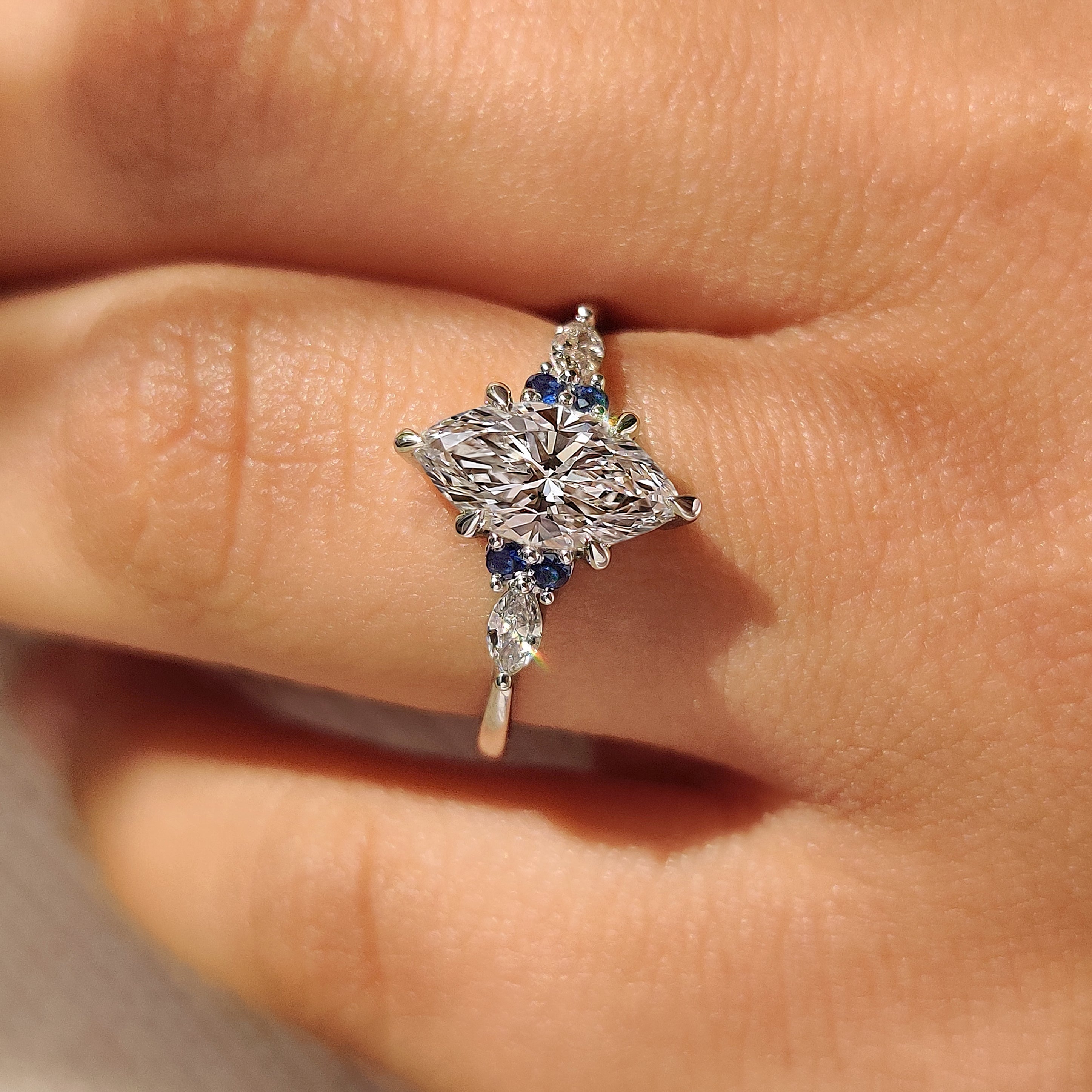 Marquise Cut Engagement Ring With Blue Sapphire Side Stone Style Secondary image