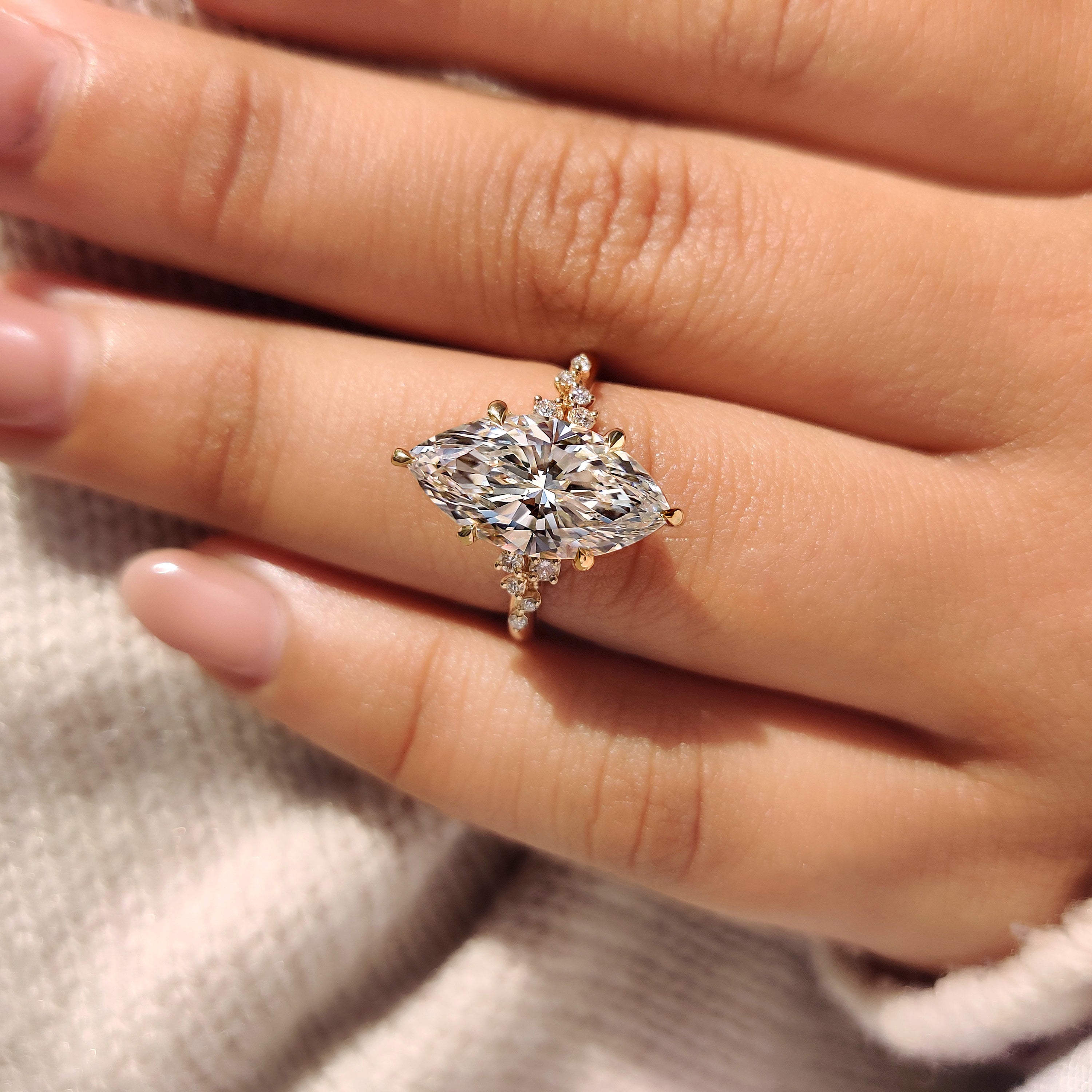 Marquise Cut Engagement Ring in Cluster Setting