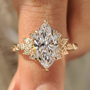 Marquise Diamond Nature Inspired Engagement Ring with Leaf Details