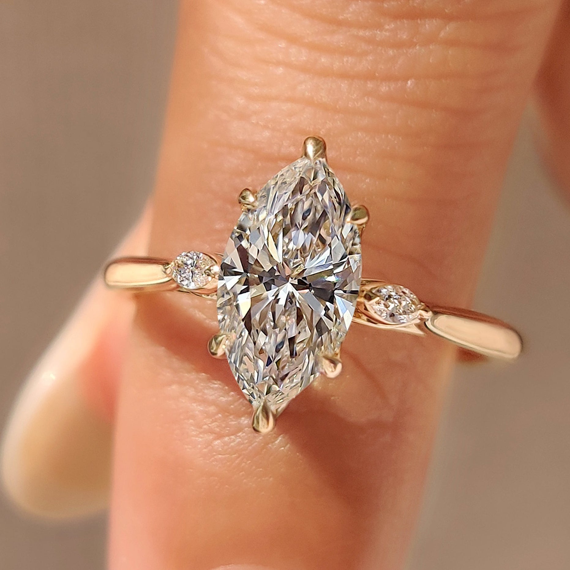 Three Stone Marquise Diamond Engagement Ring
