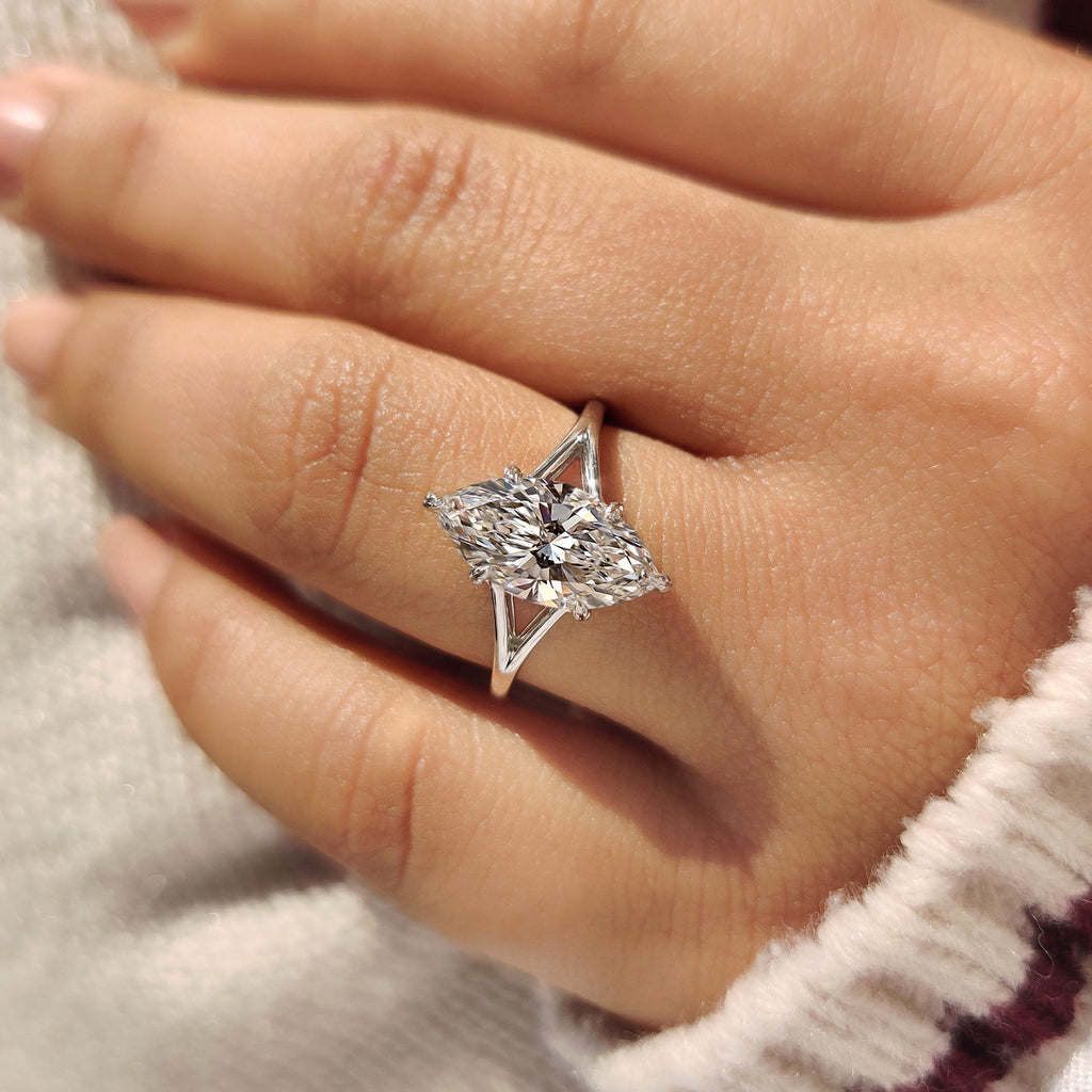 Marquise Cut Solitaire Diamond Ring with Split Shank Band